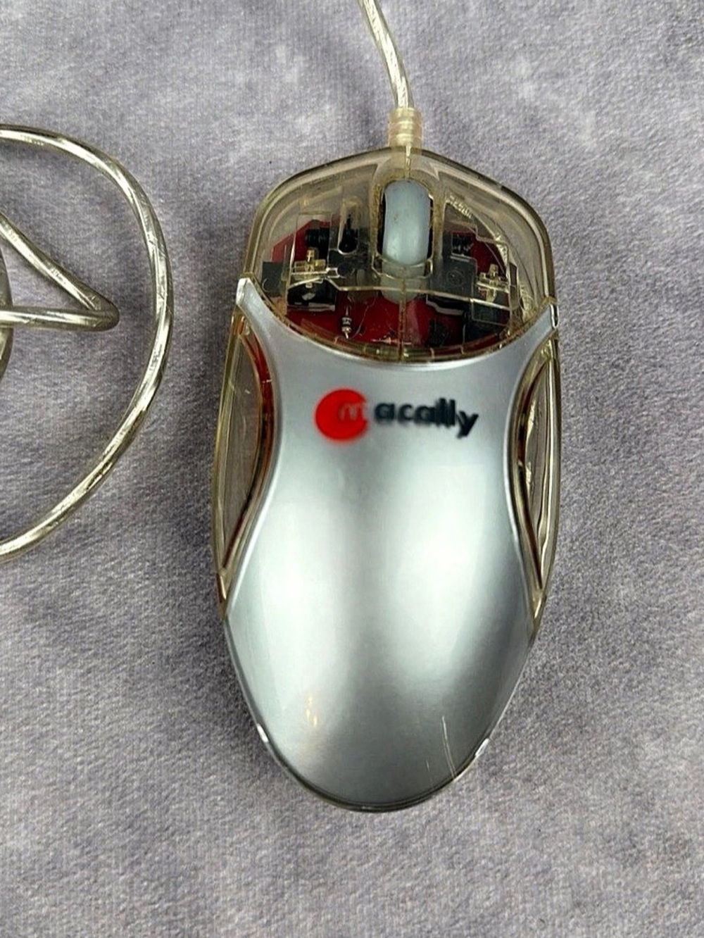 Macally iOptinet USB Optical Mouse for Mac Silver Red Translucent Tested Works